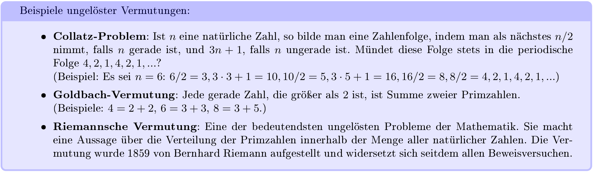 Beispiel ungelöste Vermutung